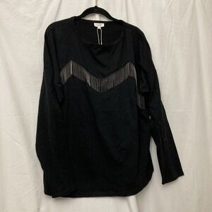 NWT Oddy‎ Women's Black Rhinestone Fringe Long Sleeve Top - SZ 2XL